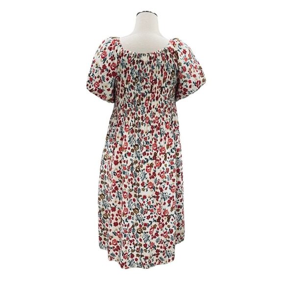 Alluv Place Floral Puff Sleeve Cottagecore Midi Dress Smocked Bodice Festival - Picture 10 of 12